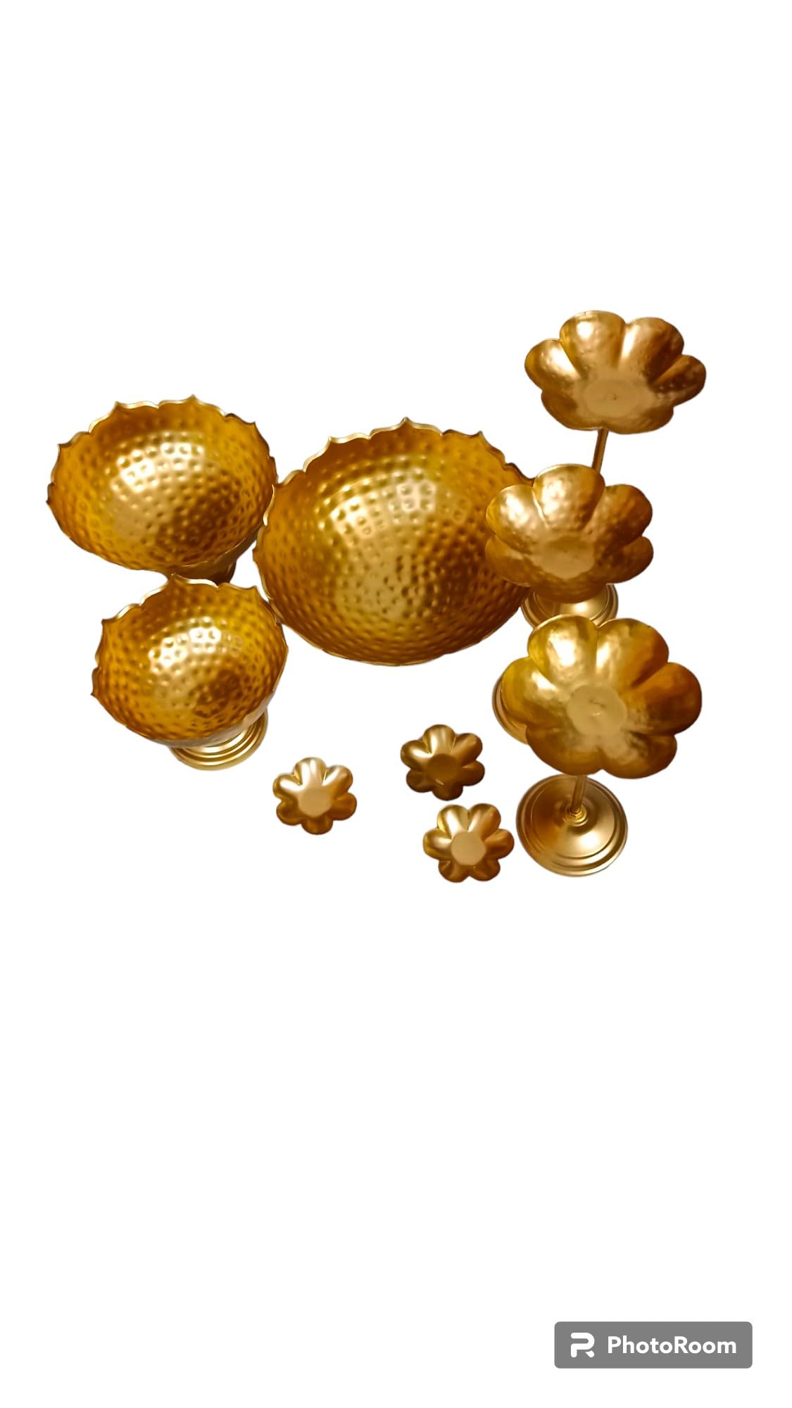 Diwali Decorative Iron Taj Urli/Urali/Urli with bowl/urli with stand/Uruli set/Decorative Bowl/Pooja/wedding/CHRISTMAS/DIWALI GIFT/Home Decor 9pc, Golden, TajUrliSet_9pc