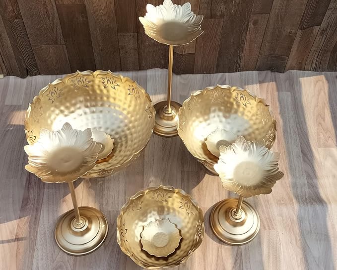 Iron Lotus cut Taj Urli, Uruli, Urli bowl,Tea Light Holder, Candle Holder, Diwali/Wedding Decorative Bowl