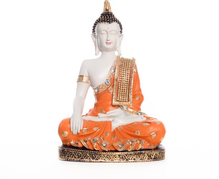 Christmas GIFT Lord buddha Fengshui Handcrafted Meditating Polyresin Buddha idol/Buddha Statue Yoga Room-27 cm(Orange) Indian-Home decor