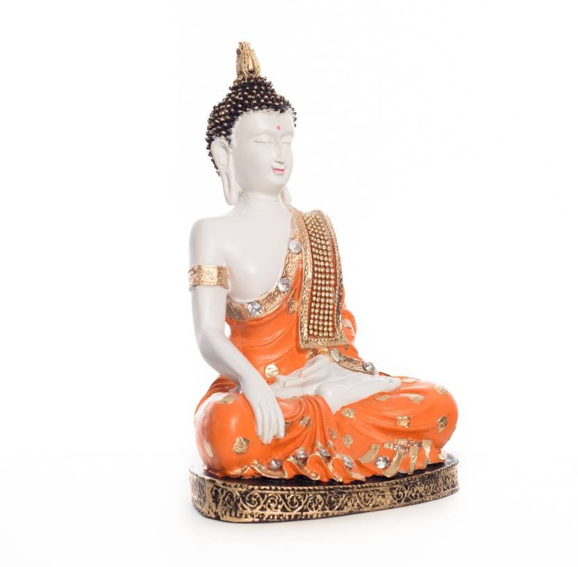 Christmas GIFT Lord buddha Fengshui Handcrafted Meditating Polyresin Buddha idol/Buddha Statue Yoga Room-27 cm(Orange) Indian-Home decor