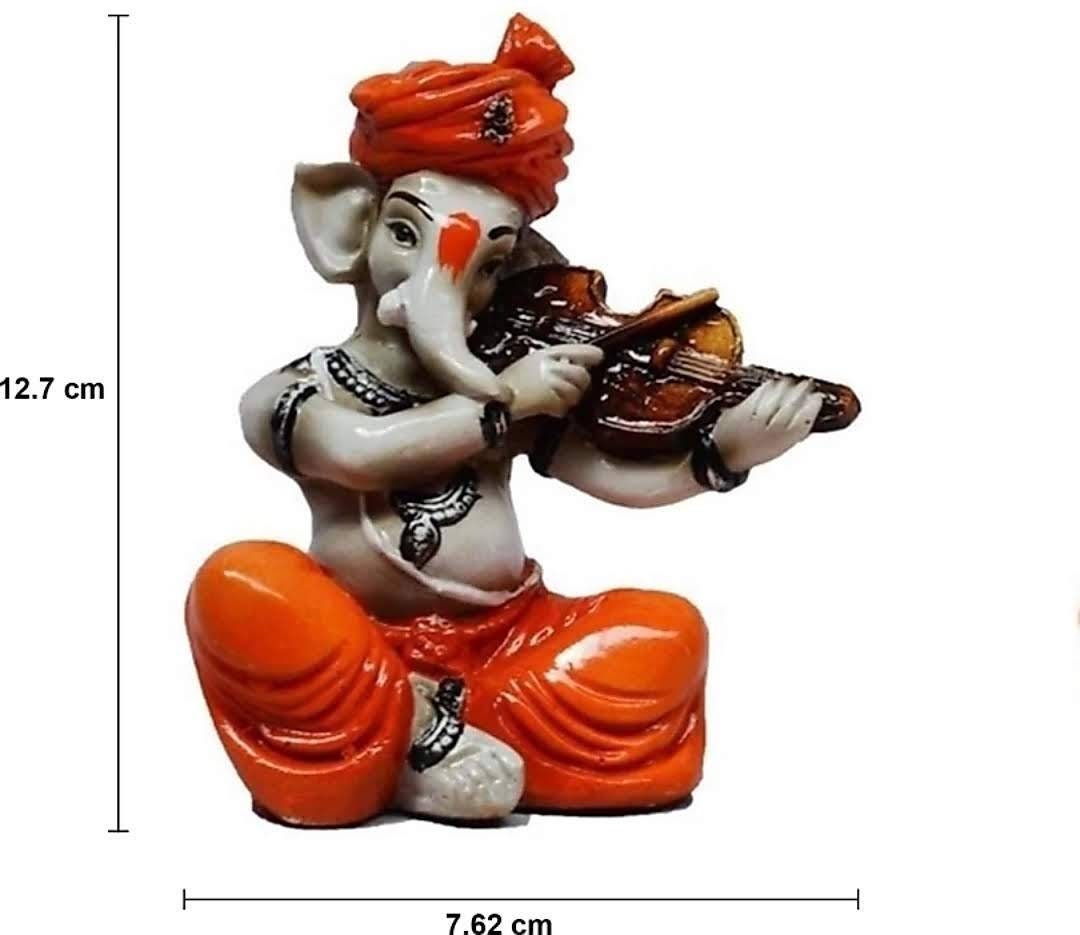 Christmas GIFT Ganesha playing musical instruments Polyresin Ganesha idol Home decor set of 4/Buddha Statue-12.7cm(Orange)House warming Gift
