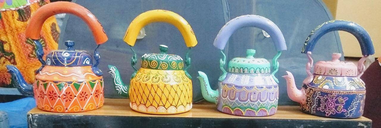 Indian Handmade Decorative tea pot boho Hand-Painted Multicolor Tea Kettle coffee pot tea maker kitchen dining home decor housewarming gift
