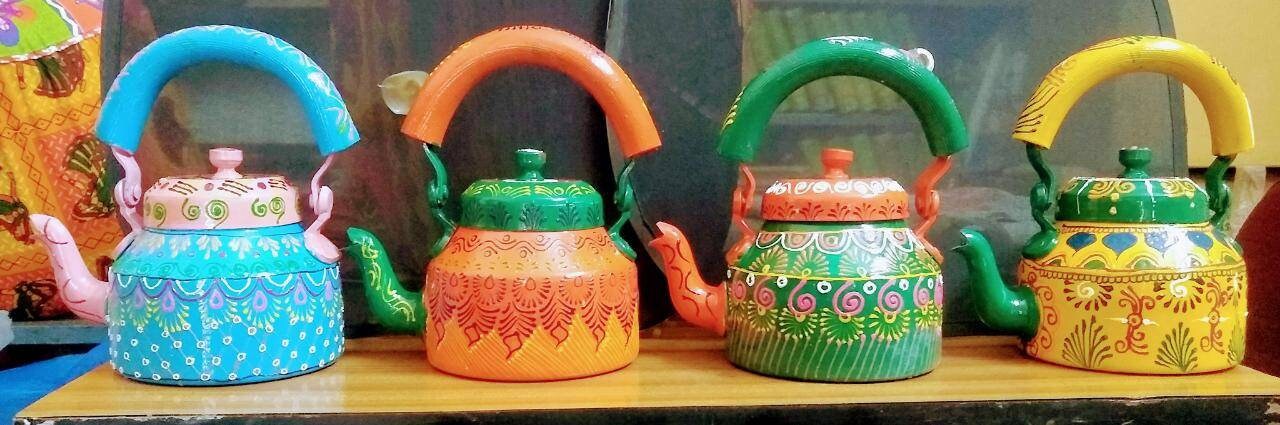Indian Handmade Decorative tea pot boho Hand-Painted Multicolor Tea Kettle coffee pot tea maker kitchen dining home decor housewarming gift