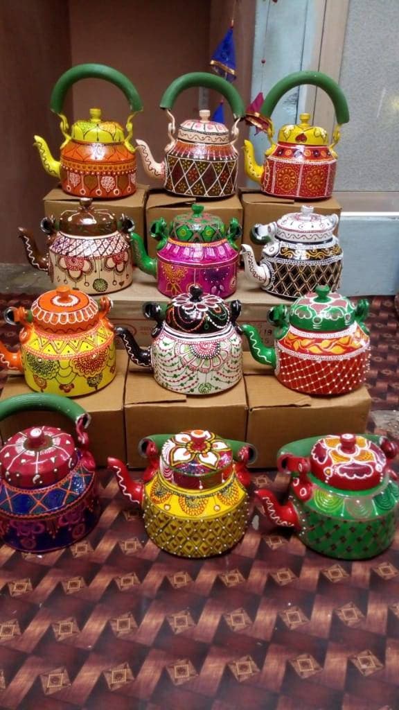 Indian Handmade Decorative tea pot boho Hand-Painted Multicolor Tea Kettle coffee pot tea maker kitchen dining home decor housewarming gift