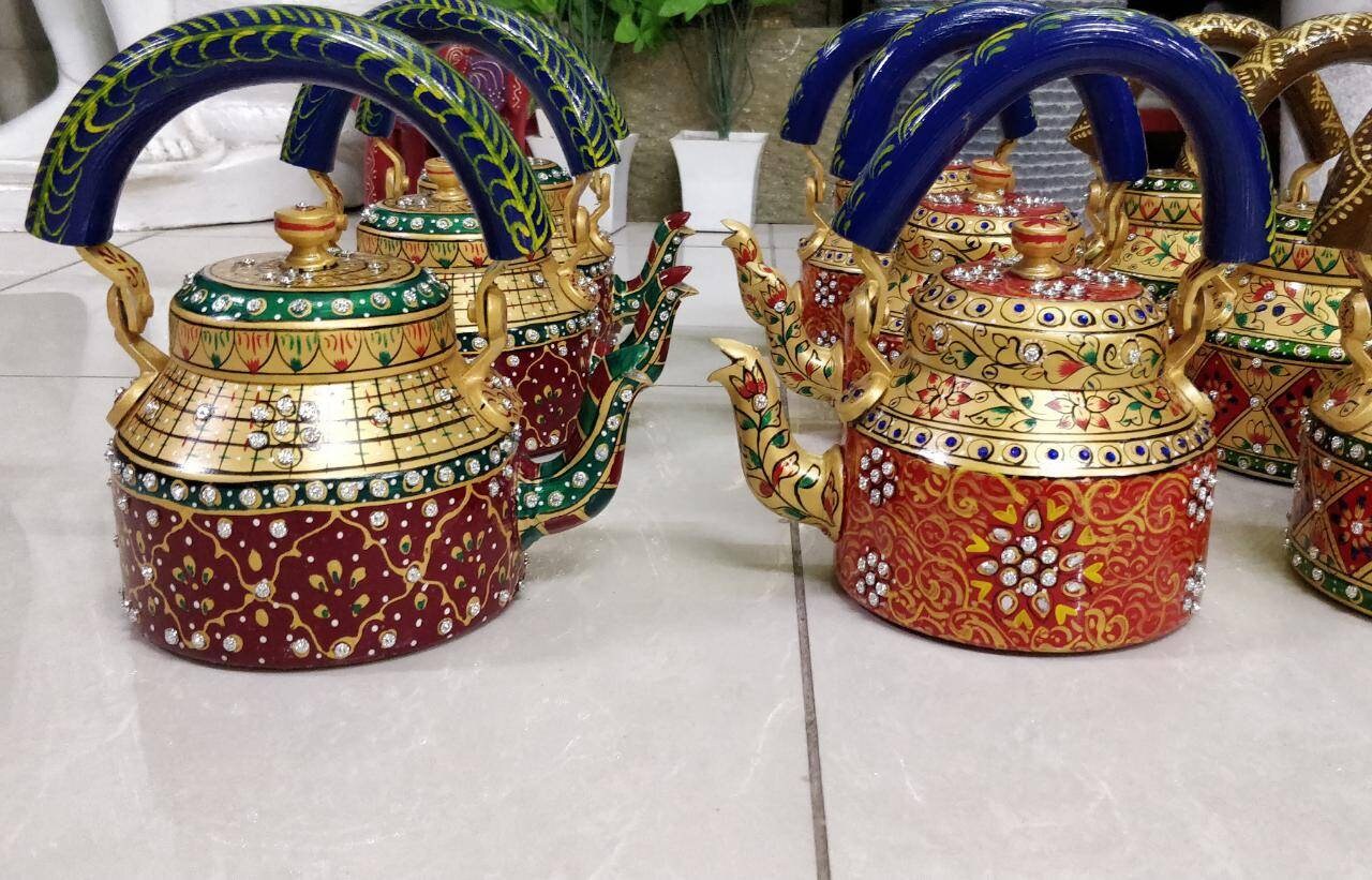 Indian Handmade Decorative tea pot boho Hand-Painted Multicolor Tea Kettle coffee pot tea maker kitchen dining home decor housewarming gift