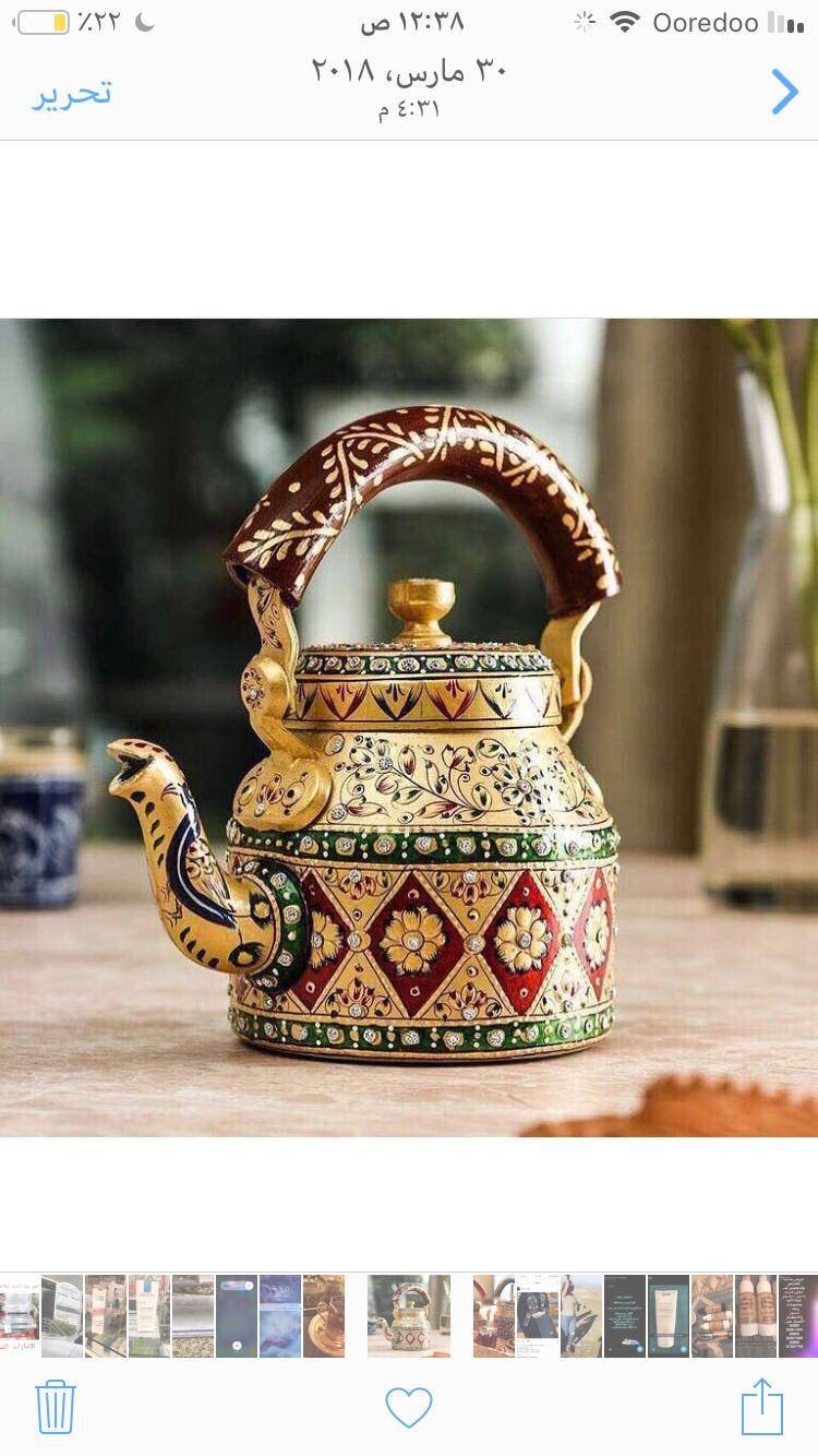 Indian Handmade Decorative tea pot boho Hand-Painted Multicolor Tea Kettle coffee pot tea maker kitchen dining home decor housewarming gift