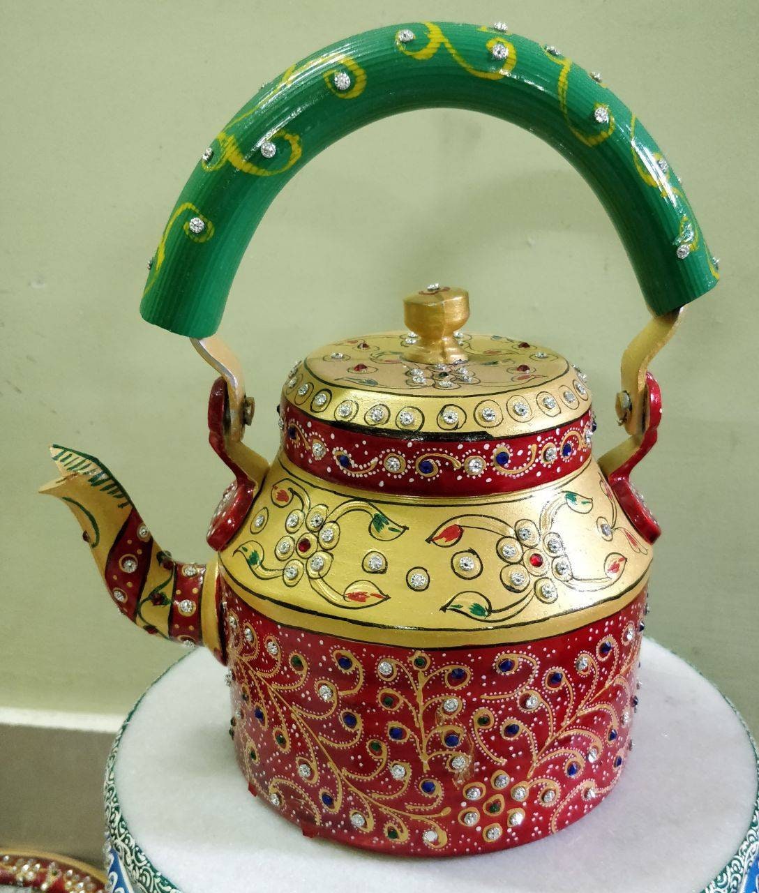 Indian Handmade Decorative tea pot boho Hand-Painted Multicolor Tea Kettle coffee pot tea maker kitchen dining home decor housewarming gift