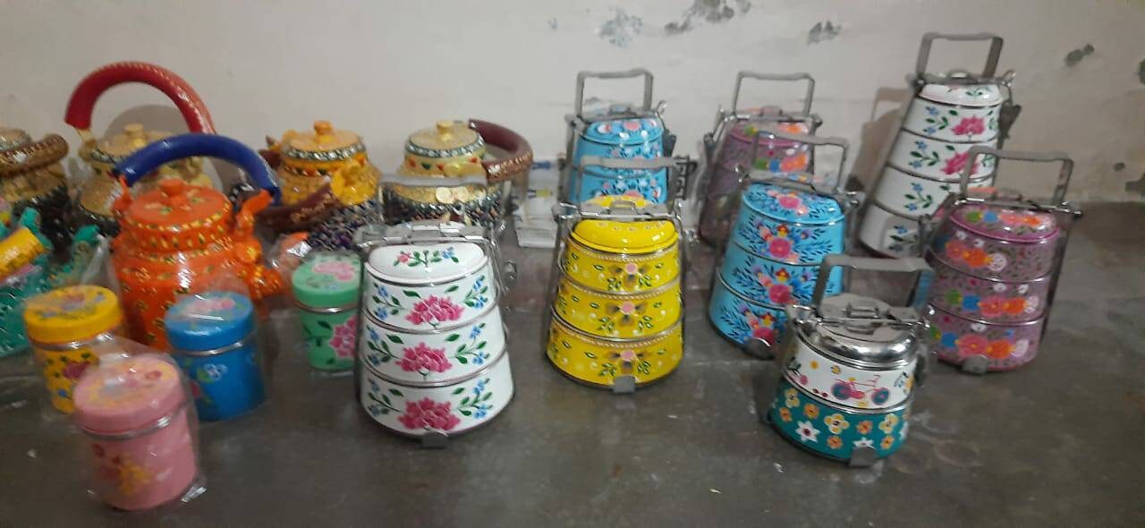 Handmade designer lunch box Hand-Painted tiffin box 3 tier home decor housewarming gift Enamelware stainless steel tiffin
