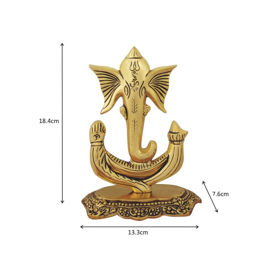 Lord Ganesha Metal Antique Gold Plated Ganesha Showpiece (5.25 x 3 x 7.25 inch, Golden)