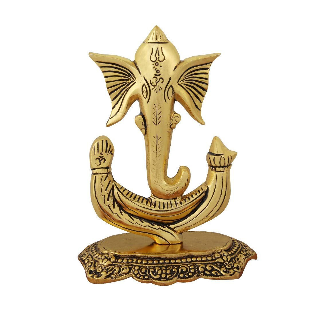 Lord Ganesha Metal Antique Gold Plated Ganesha Showpiece (5.25 x 3 x 7.25 inch, Golden)