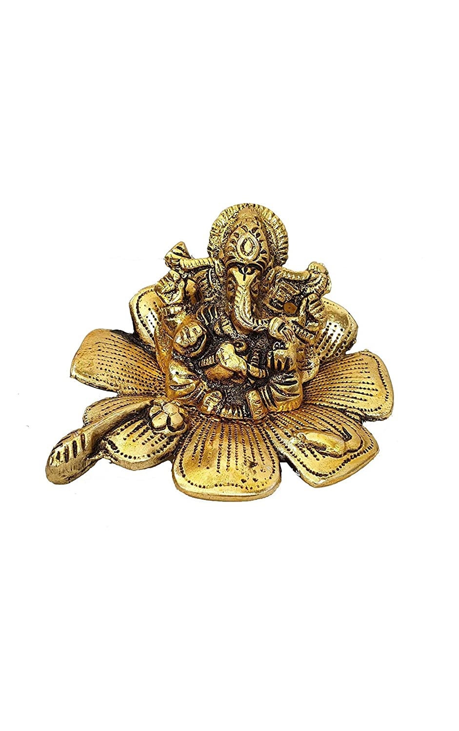 Lord Ganesha Ganesha on Flower in Metal Antique Gold Plated