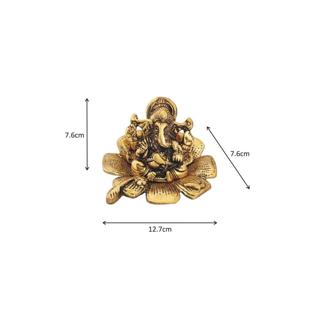 Lord Ganesha Ganesha on Flower in Metal Antique Gold Plated