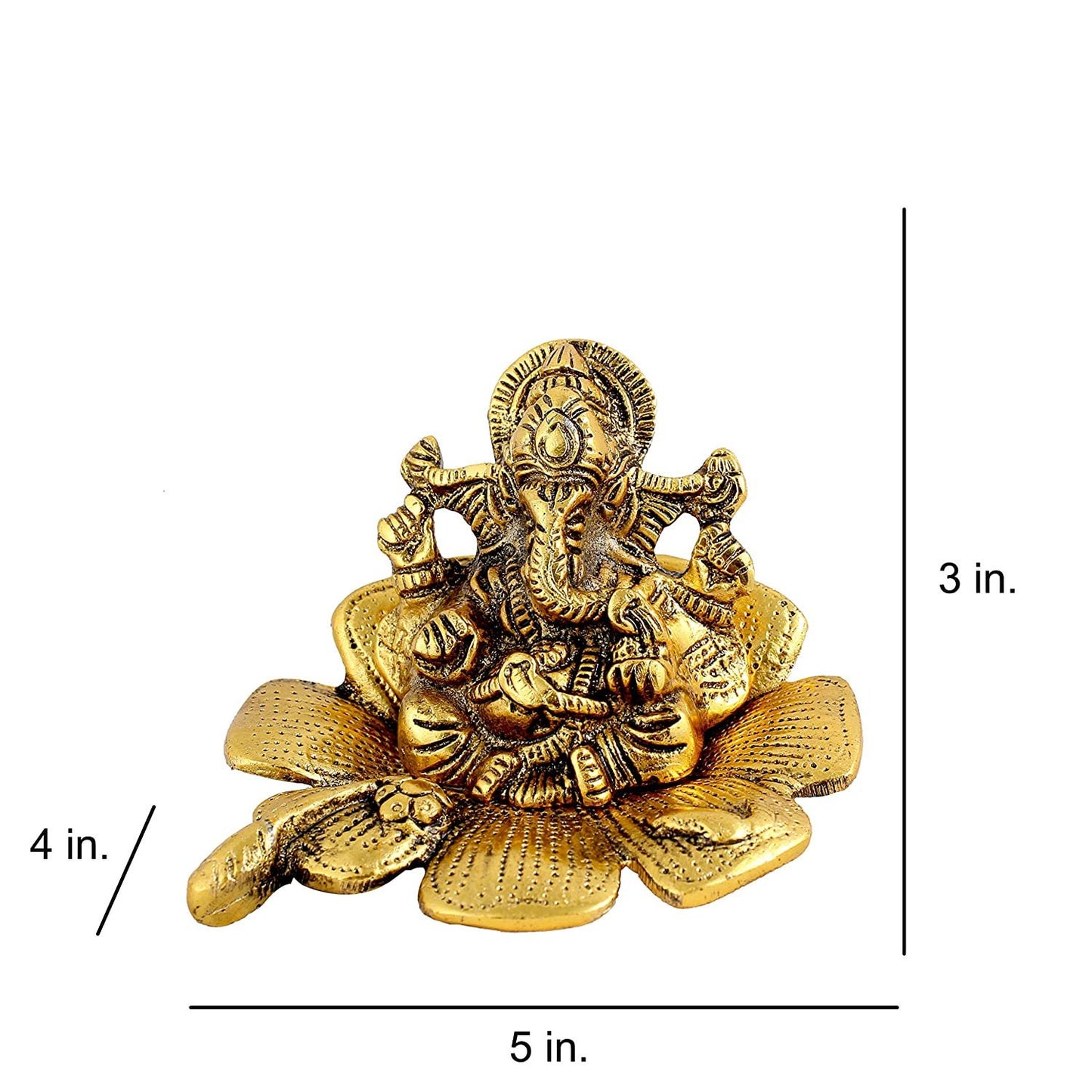 Lord Ganesha Ganesha on Flower in Metal Antique Gold Plated