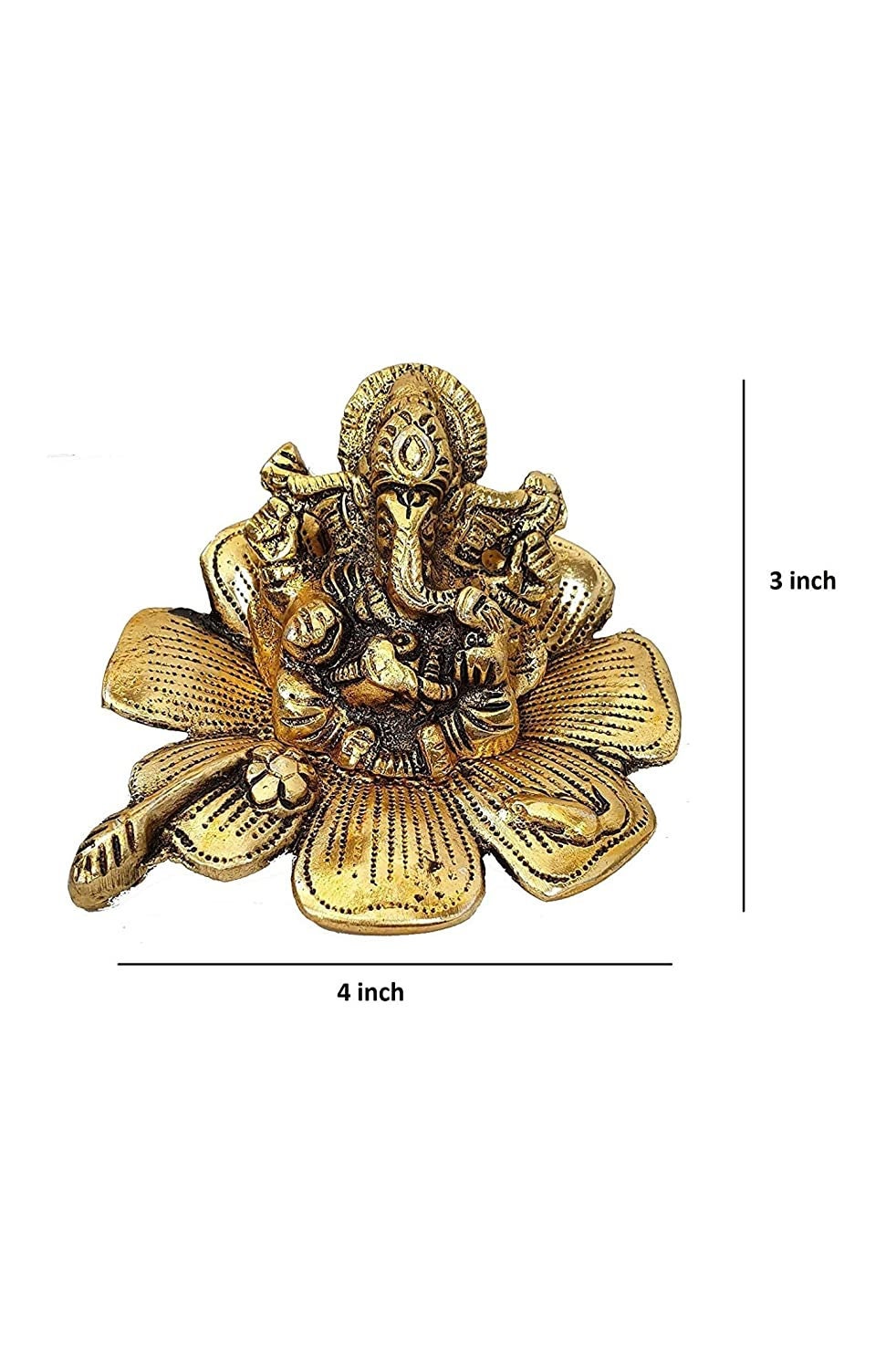 Lord Ganesha Ganesha on Flower in Metal Antique Gold Plated