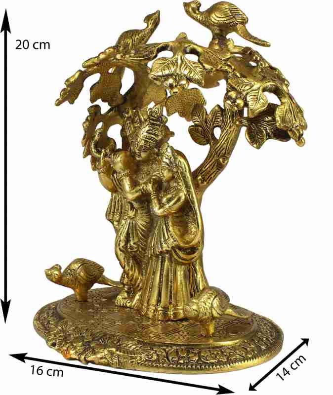 GIFT Radha Krishna Standing Under Tree' Showpiece (Metal, 16 cm x 20 cm, Golden