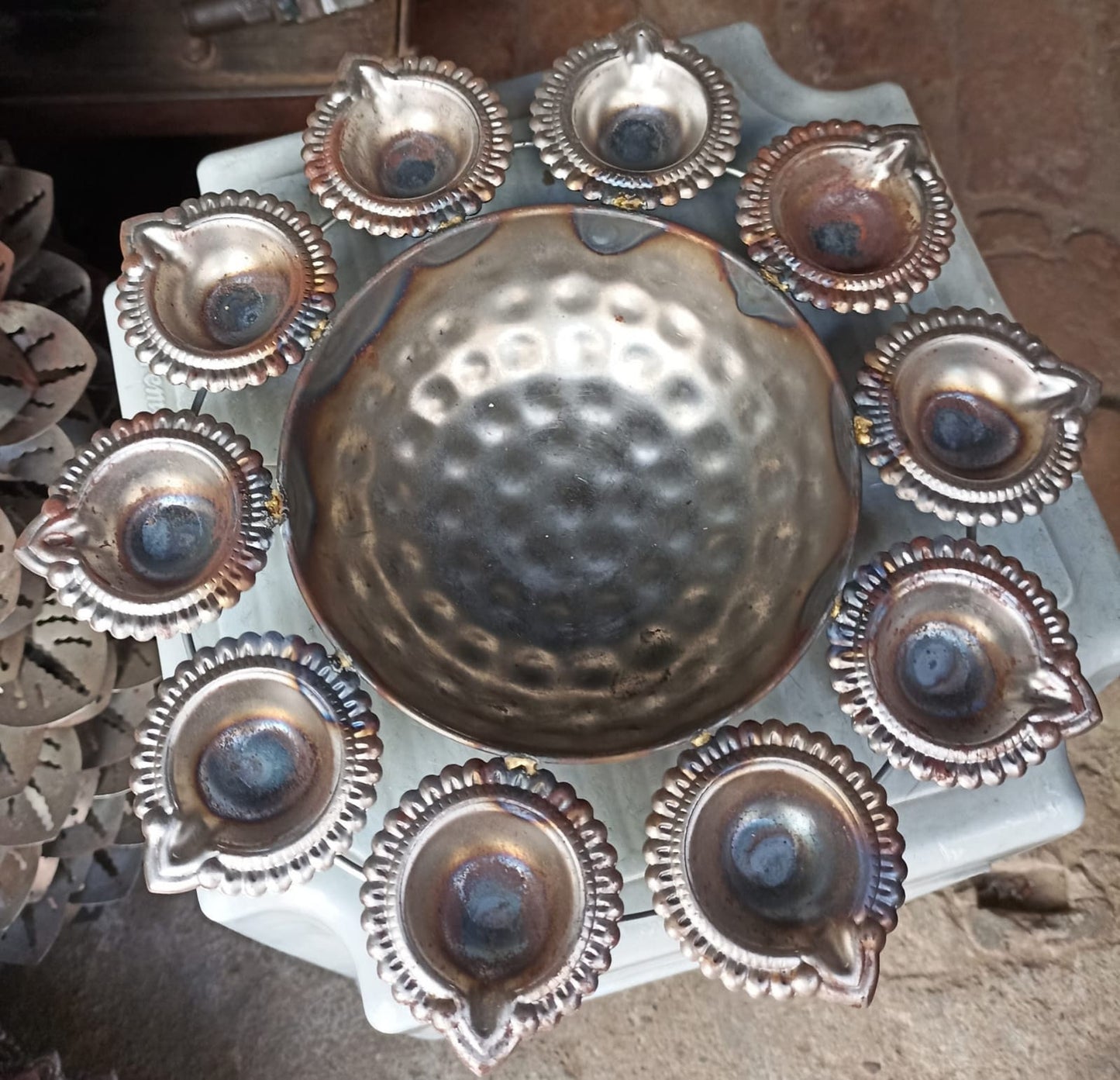 Iron Diya Urli |Urli bowl/Candle Holder | Festival |CHRISTMAS GIFT | Diwali |wedding Decor -1 pc-12 inch