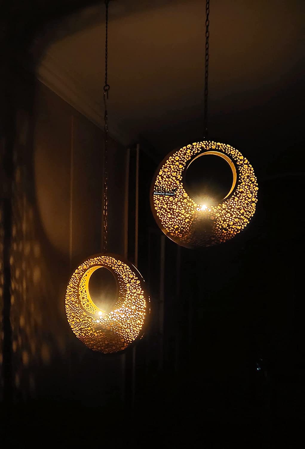MOON Hanging Candle Tea Light Holder/Diwali Decoration/TeaLight Candle/Home/festival/wedding/Pooja room Christmas/New Year Decoration-2 pc