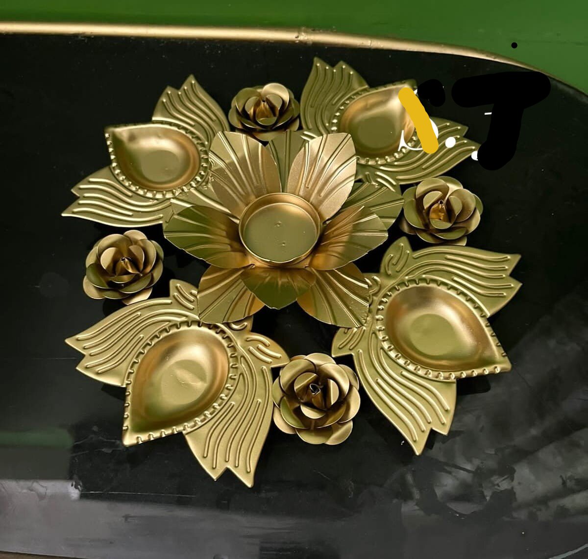 Iron Lotus Diya Urli with diya set/Urli with stand/Urli with bowl/Candle Festive/CHRISTMAS GIFT diwali/wedding Decor -2 pc-10 inch