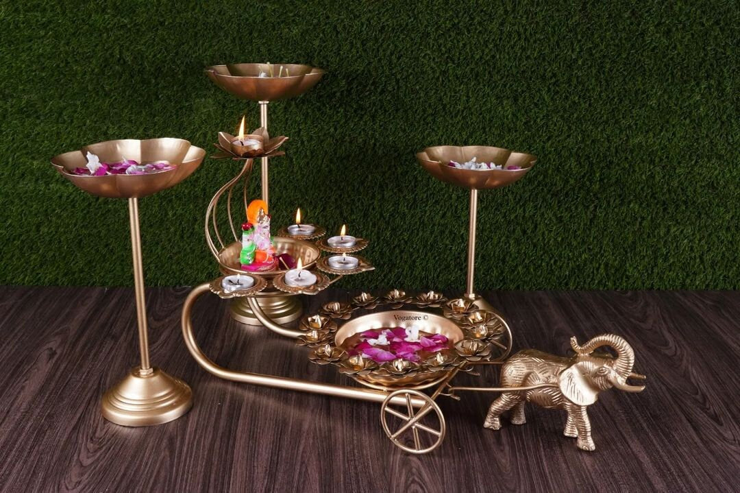 Iron Elephant cart Urli/ Urli bowl with stand /Pooja/wedding Gift/CHRISTMAS/DIWALI GIFT/Home Decoration