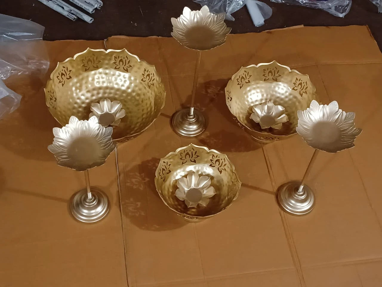Iron Lotus cut Taj Urli, Uruli, Urli bowl,Tea Light Holder, Candle Holder, Diwali/Wedding Decorative Bowl