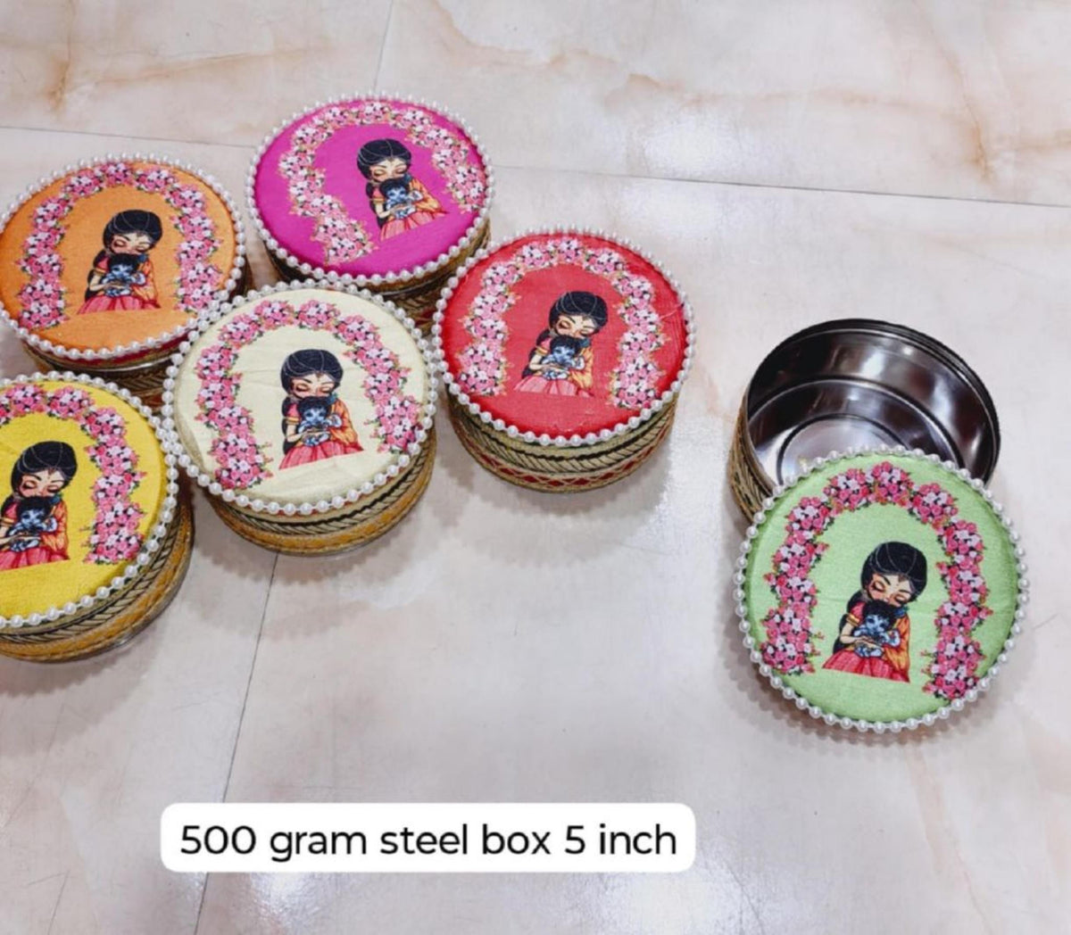 Stainless Steel Storage Container Gift Box: Wedding & Pooja Favors, Size - 5"| 500 gm
