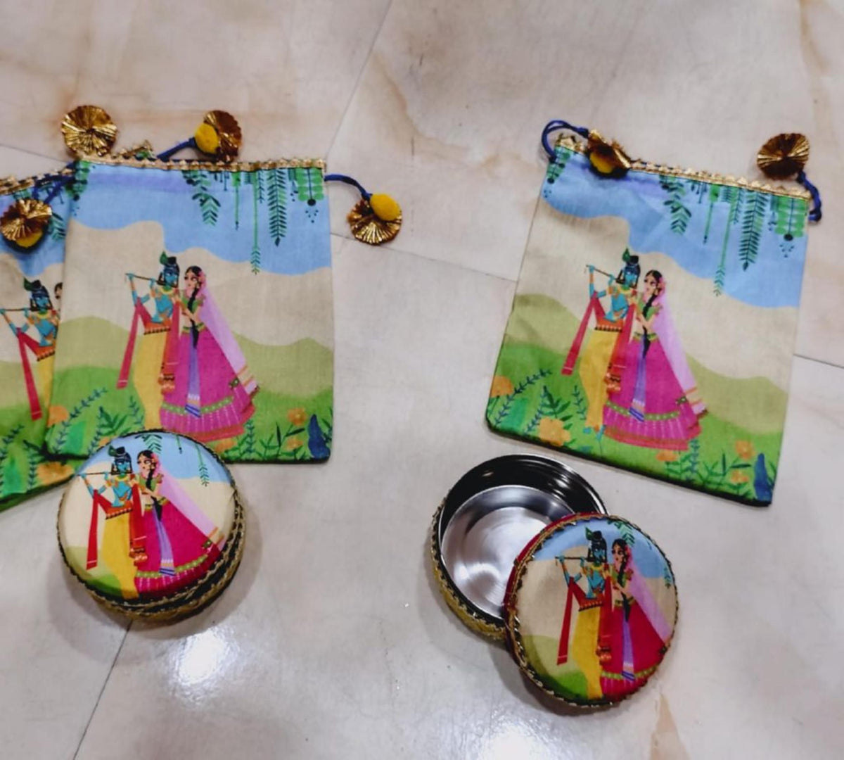 Stainless Steel Gift Box & Potli Set: Wedding Pooja Favors