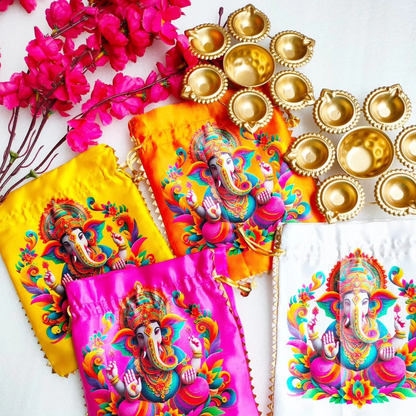 Gift combo for Diwali, Ganesh Chaturthi, Navratri, Puja or weddings / combo of Ganeshji Potli and metal Urrli
