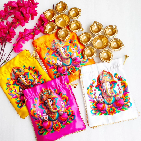 Gift combo for Diwali, Ganesh Chaturthi, Navratri, Puja or weddings / combo of Ganeshji Potli and metal Urrli