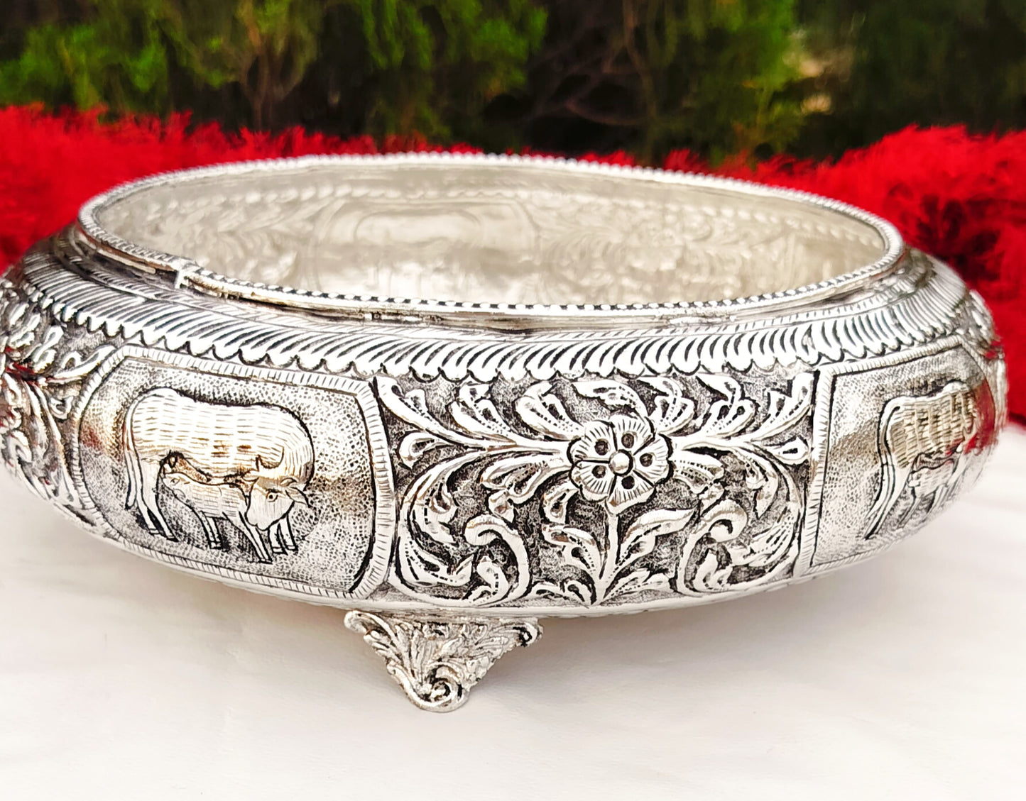 Antique German silver cow calf engravedUrli- 11 inch
