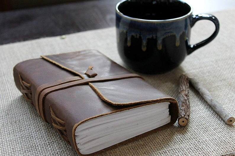 Diary Vintage Handmade paper journal Notebook-Soft Rustic buffalo leather- Unlined Paper-travel diary- 7x5&quot; Planner/Art Sketch book