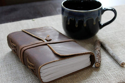 Diary Vintage Handmade paper journal Notebook-Soft Rustic buffalo leather- Unlined Paper-travel diary- 7x5&quot; Planner/Art Sketch book