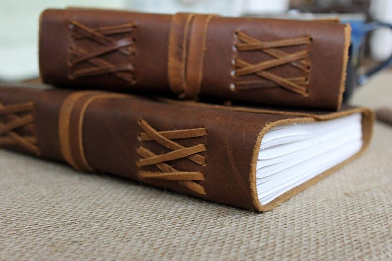 Diary Vintage Handmade paper journal Notebook-Soft Rustic buffalo leather- Unlined Paper-travel diary- 7x5&quot; Planner/Art Sketch book