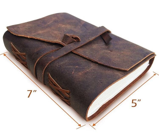 Diary Vintage Handmade paper journal Notebook-Soft Rustic buffalo leather- Unlined Paper-travel diary- 7x5&quot; Planner/Art Sketch book
