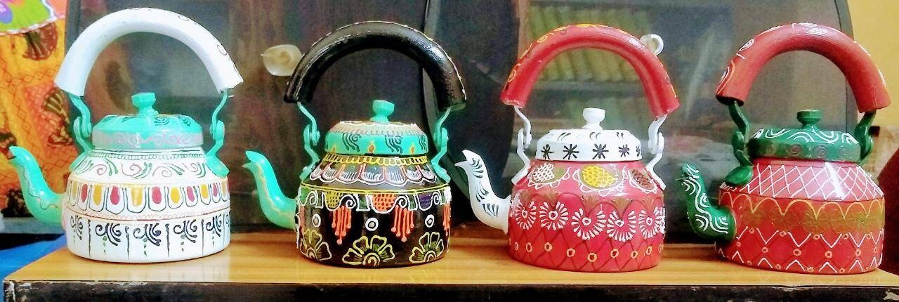 Indian Handmade Decorative tea pot boho Hand-Painted Multicolor Tea Kettle coffee pot  tea maker kitchen dining home decor housewarming gift