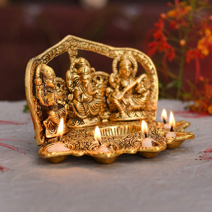 GIFT India Decorative Laxmi Ganesha Sitting Diya Statue - Puja Diya- Lakshmi Ganesh Saraswati Showpiece Oil Lamp Diya Decoration