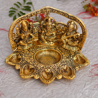 GIFT India Decorative Laxmi Ganesha Sitting Diya Statue - Puja Diya- Lakshmi Ganesh Saraswati Showpiece Oil Lamp Diya Decoration