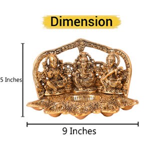 GIFT India Decorative Laxmi Ganesha Sitting Diya Statue - Puja Diya- Lakshmi Ganesh Saraswati Showpiece Oil Lamp Diya Decoration