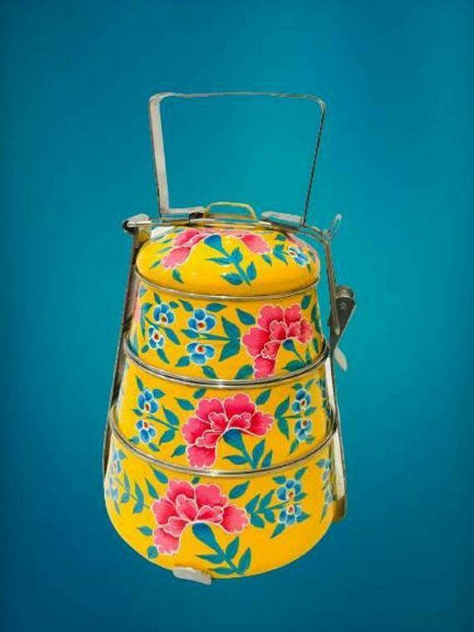 Handmade designer lunch box Hand-Painted tiffin box 3 tier home decor housewarming gift Enamelware stainless steel tiffin