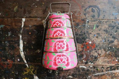 Handmade designer lunch box Hand-Painted tiffin box 3 tier home decor housewarming gift Enamelware stainless steel tiffin