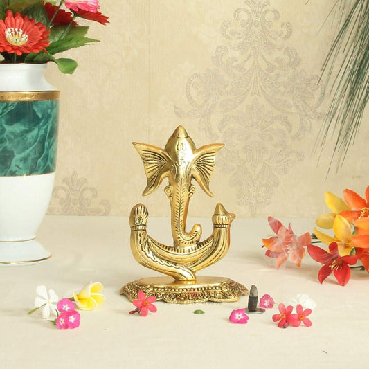 Lord Ganesha Metal Antique Gold Plated Ganesha Showpiece (5.25 x 3 x 7.25 inch, Golden)