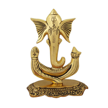 Lord Ganesha Metal Antique Gold Plated Ganesha Showpiece (5.25 x 3 x 7.25 inch, Golden)