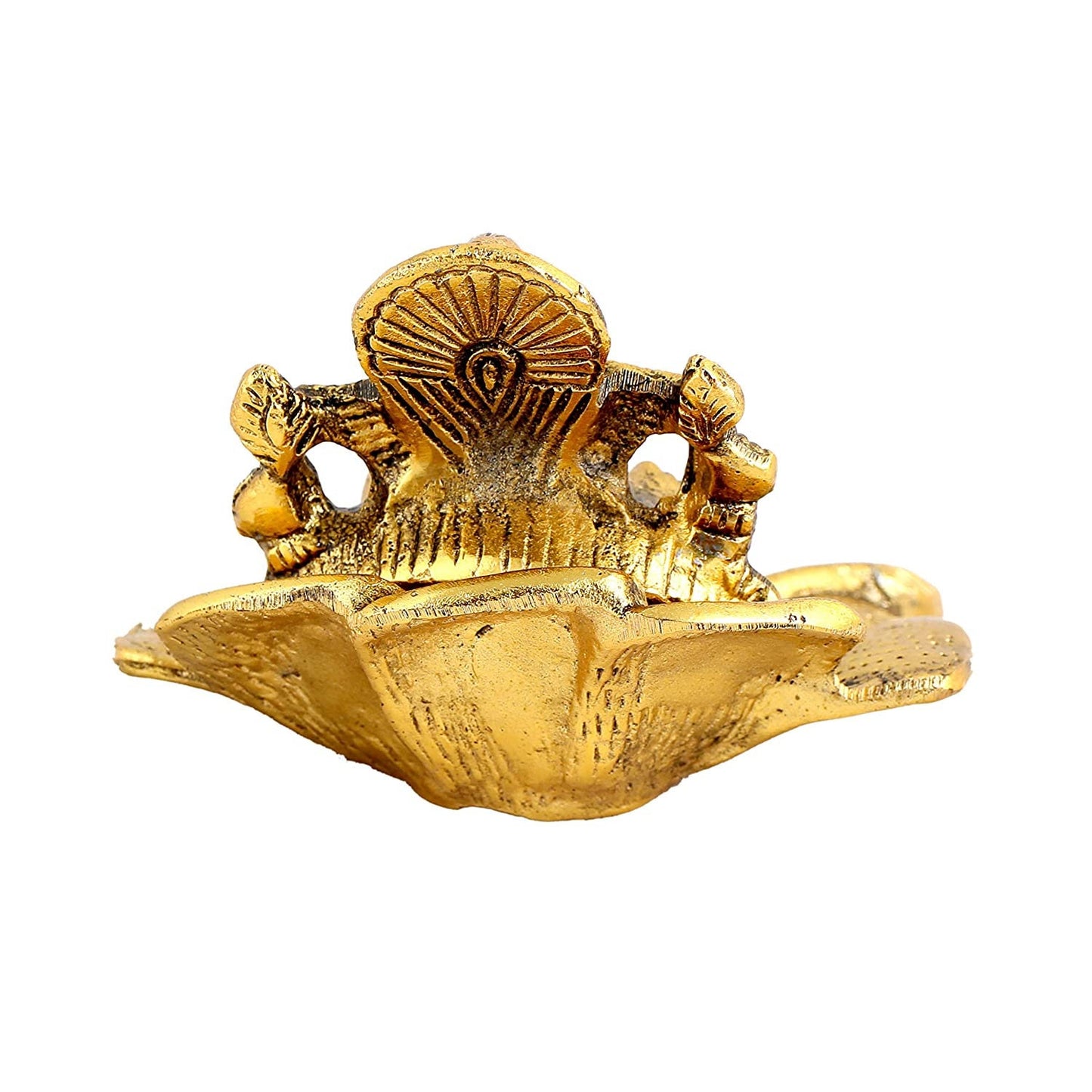 Lord Ganesha Ganesha on Flower in Metal Antique Gold Plated
