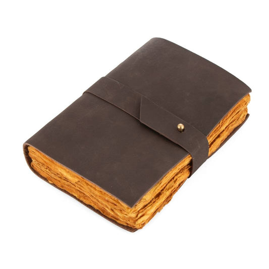 Dark Brown Leather Journal DECKLE EDGE  paper  Writing Notebook Antique Leather Daily Notepad for Men + Women,Travel diary Planner