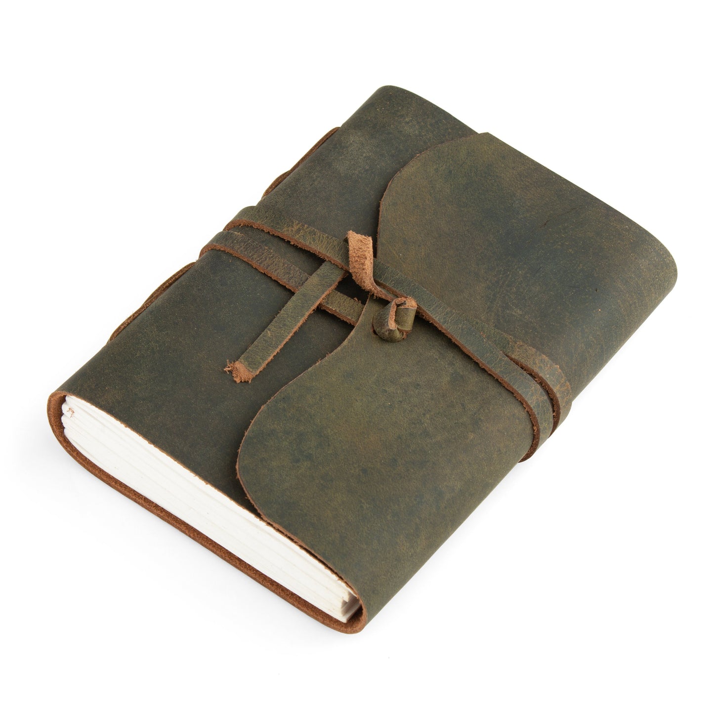 GREEN  BUFFALO Leather Handmade Journal Notebook-Soft Rustic buffalo leather- Unlined thick Paper-travel diary- 7x5&quot;/Planner/Art Sketch book