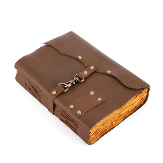 Leather Journal DECKLE EDGE  paper with Buckle Writing Notebook Antique Leather Daily Notepad for Men + Women,Travel diary Planner