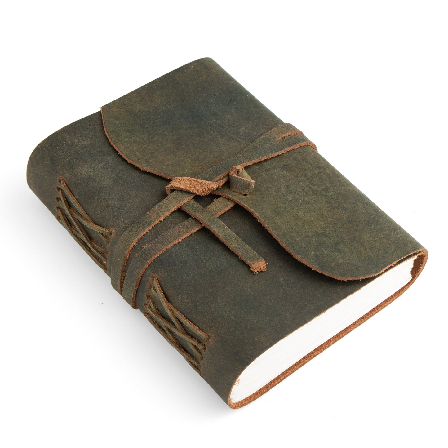 GREEN  BUFFALO Leather Handmade Journal Notebook-Soft Rustic buffalo leather- Unlined thick Paper-travel diary- 7x5&quot;/Planner/Art Sketch book