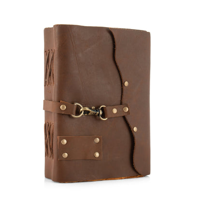 Leather Journal DECKLE EDGE  paper with Buckle Writing Notebook Antique Leather Daily Notepad for Men + Women,Travel diary Planner
