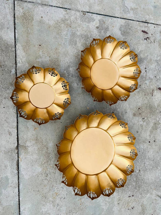 Iron Lotus with lotus cutting design/Urli  bowl/Janmashtami/Ganpati festival/CHRISTMAS GIFT diwali/wedding Decor-3 pc set-14.5,12,9&quot;