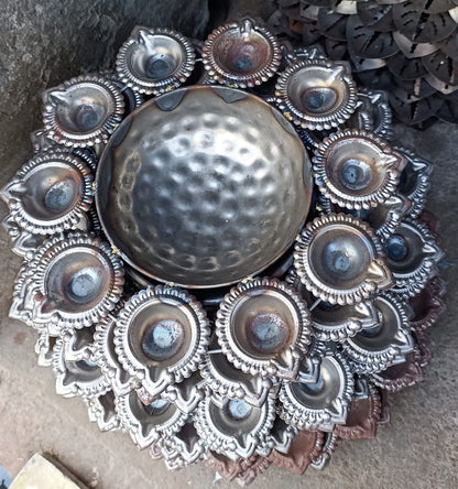 Iron Diya Urli |Urli  bowl/Candle Holder | Festival |CHRISTMAS GIFT | Diwali |wedding Decor -1 pc-12 inch