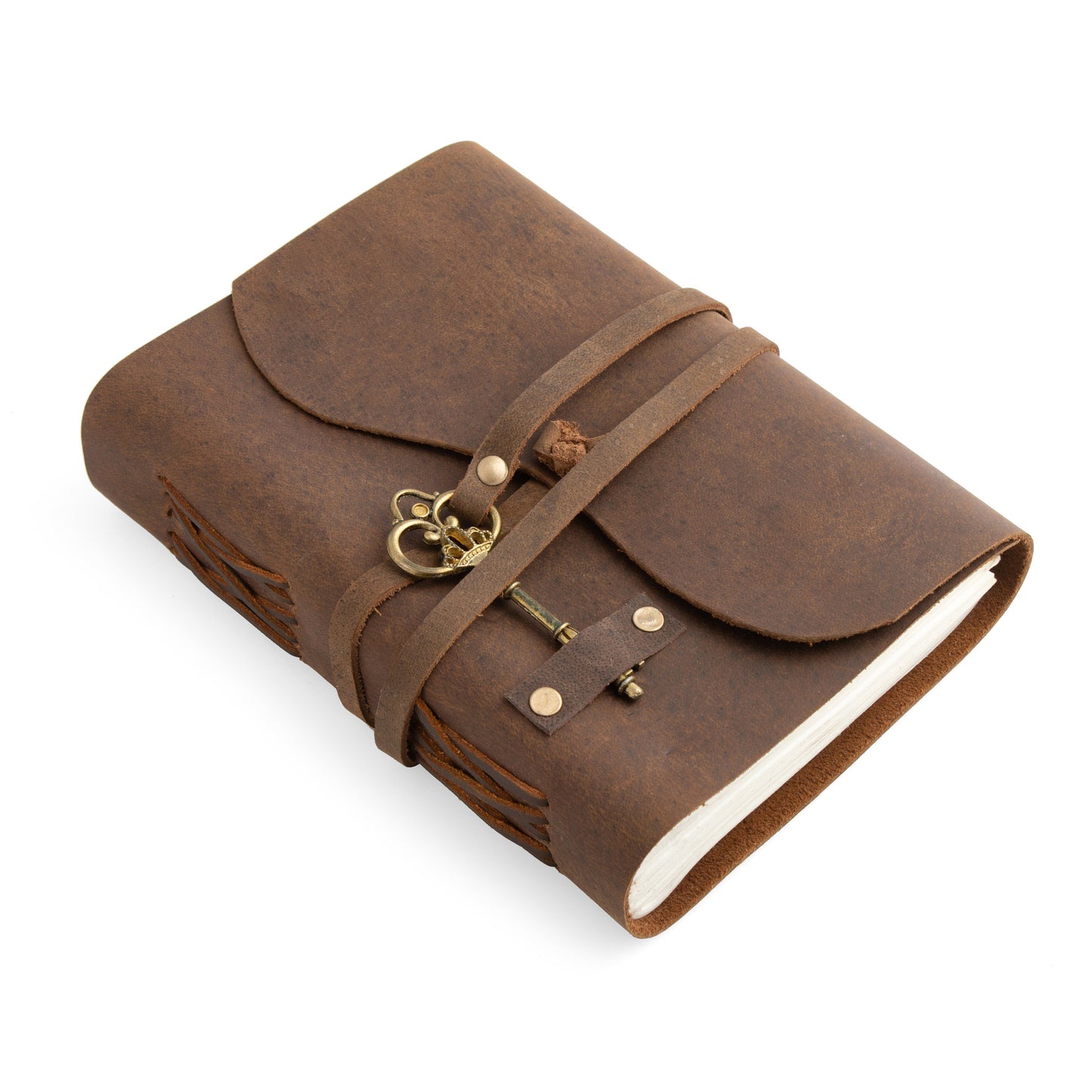 Buy 5 diaries wholesale Leather Journal with key Handmade DECKLE EDGE PAPER Journal Notebook-Soft Rustic leather travel diary-8x6&quot;Planner